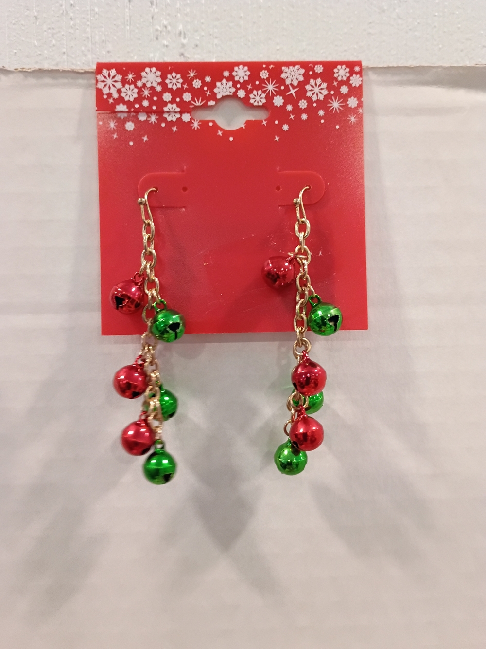 Festive Red & Green Bell Drop Earrings - Holiday Dangle